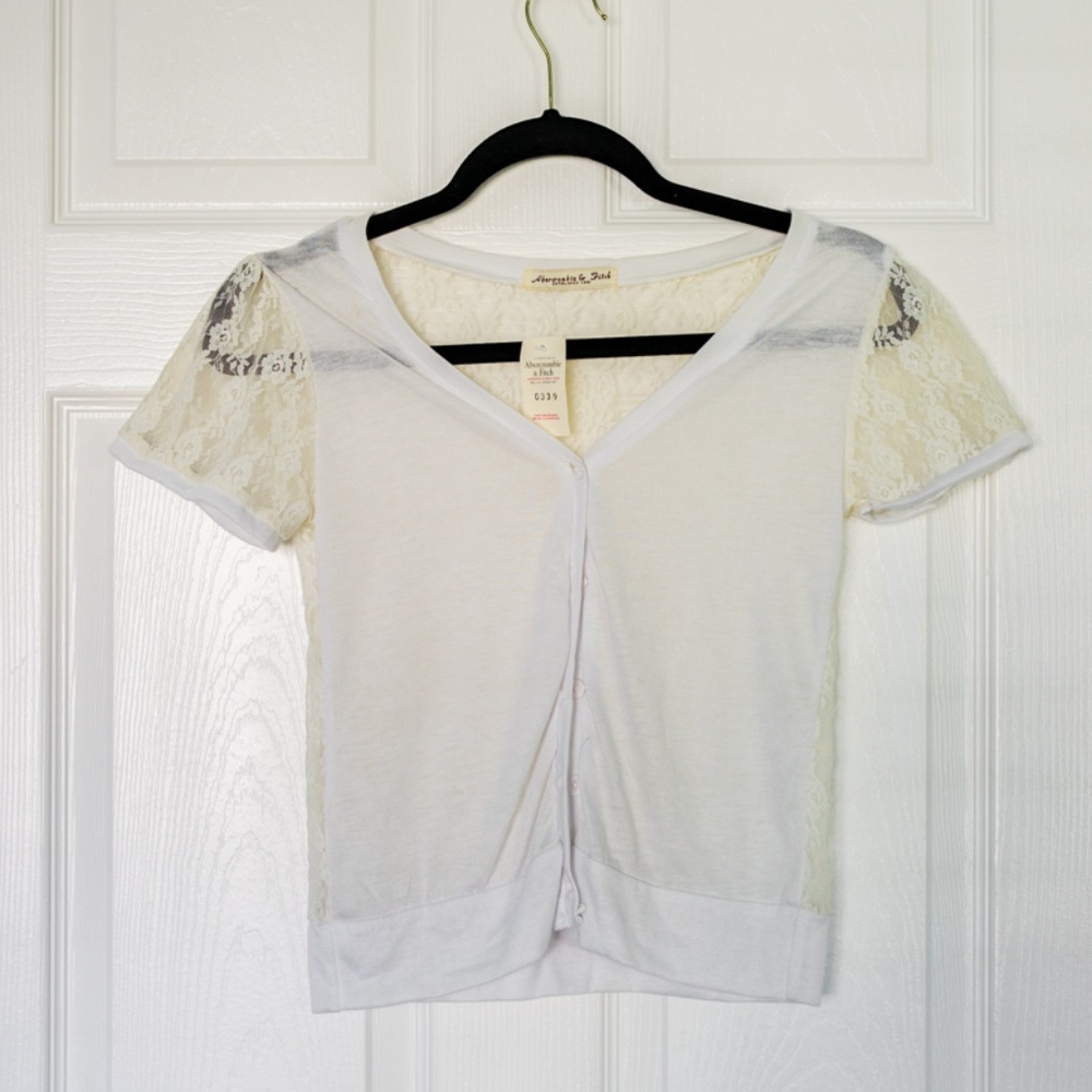 Abercrombie White Button Cardigan w/ Lace Details